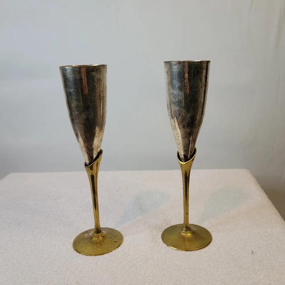 Antique Champagne Flute Glasses S. P. Brass India Brass Copper - Picture 4 of 13